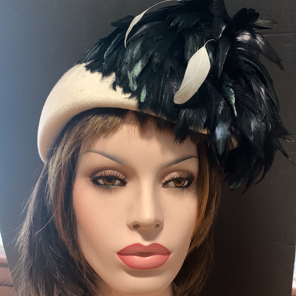 White  Black Hat By Deborah of New York
